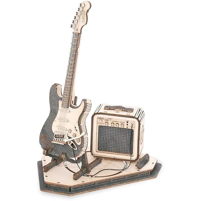 3D PUZZLES FOR ADULTS WOODEN CRAFT KITS MUSICAL INSTRUMENT MODEL KIT COLLECTIBLES HOME DESK ROOM DECOR (ELECTRIC GUITAR) - Image 1